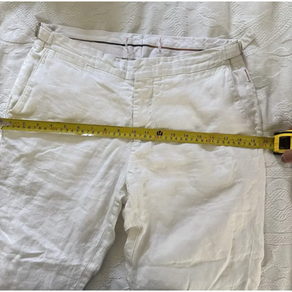 Orlebar Brown 007 Tailored Fit Smart Italian Linen Trousers in White Sand Sz 32